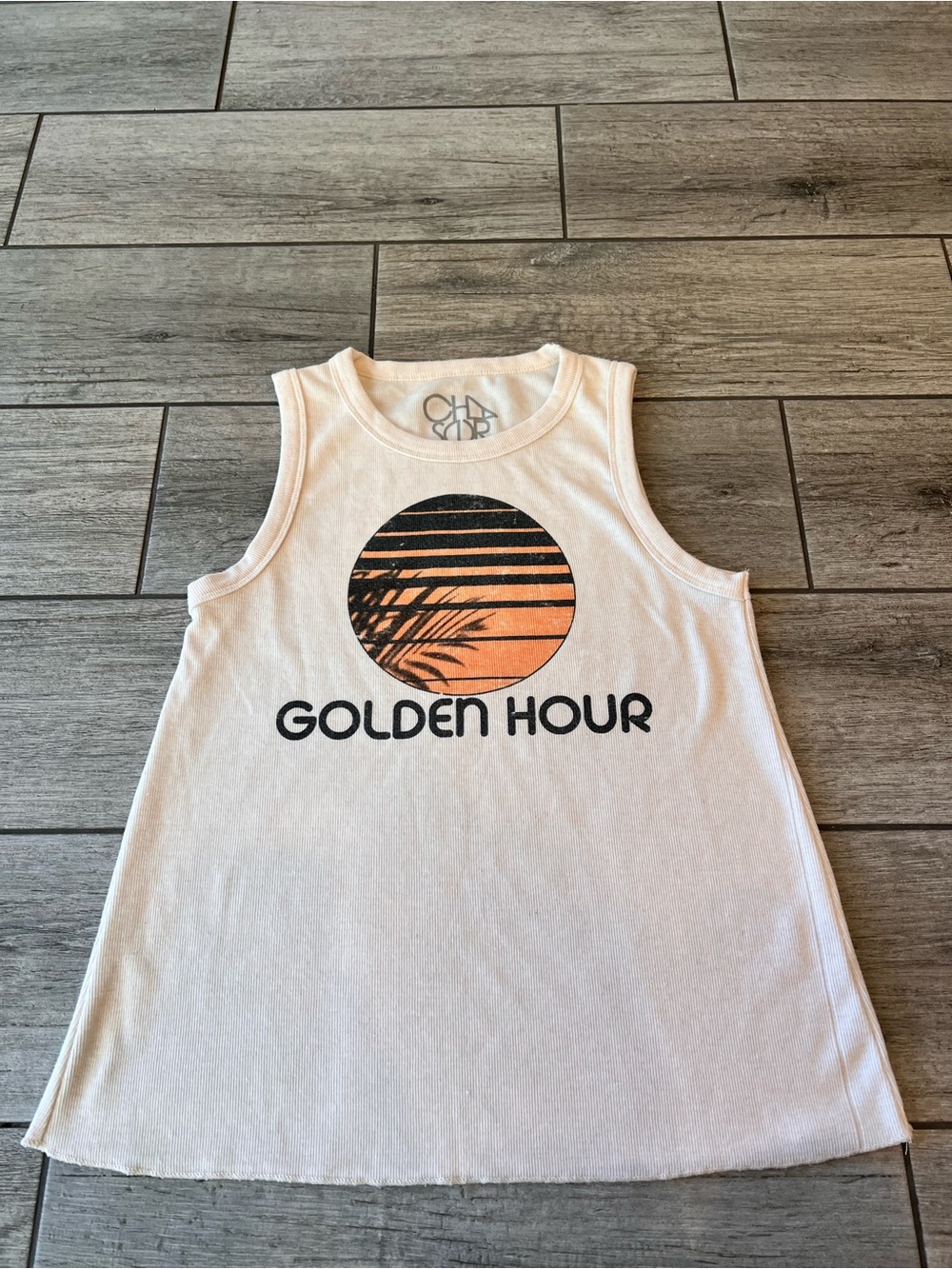 Chaser Golden Hour Graphic Tank Top Cream Sunset Beachy Flowy Medium